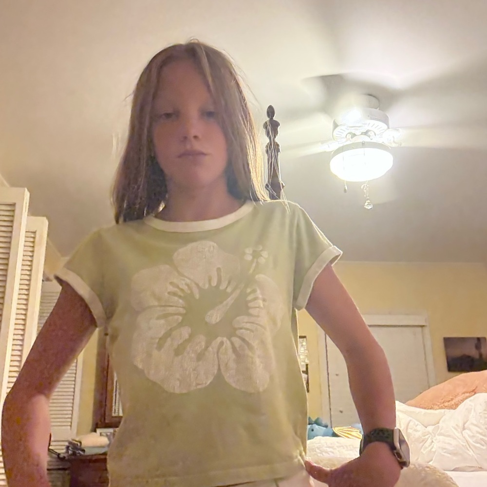 Hollister Light Green Tee with White Floral Print